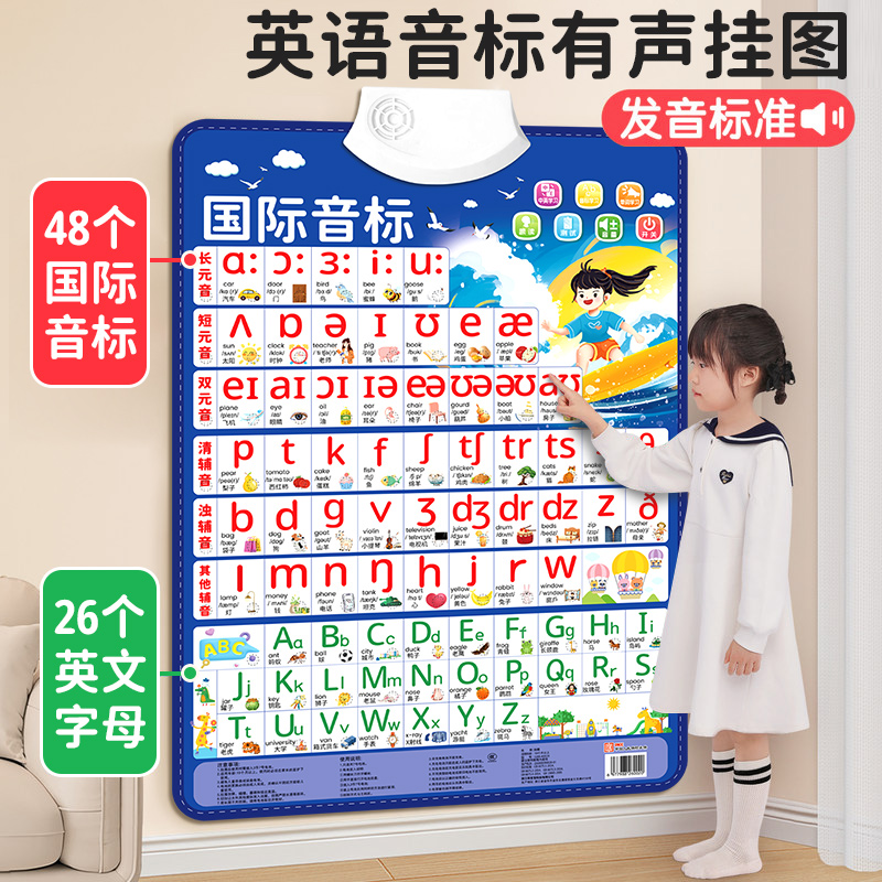 48个国际音标有声挂图英语发音自然拼读教材入门英文字母学习