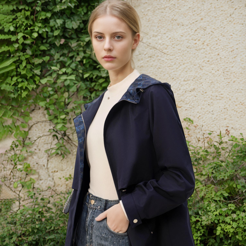 DUNNU/敦奴dunnu春款时尚百搭宽松休闲连帽休闲风衣外套8T362101