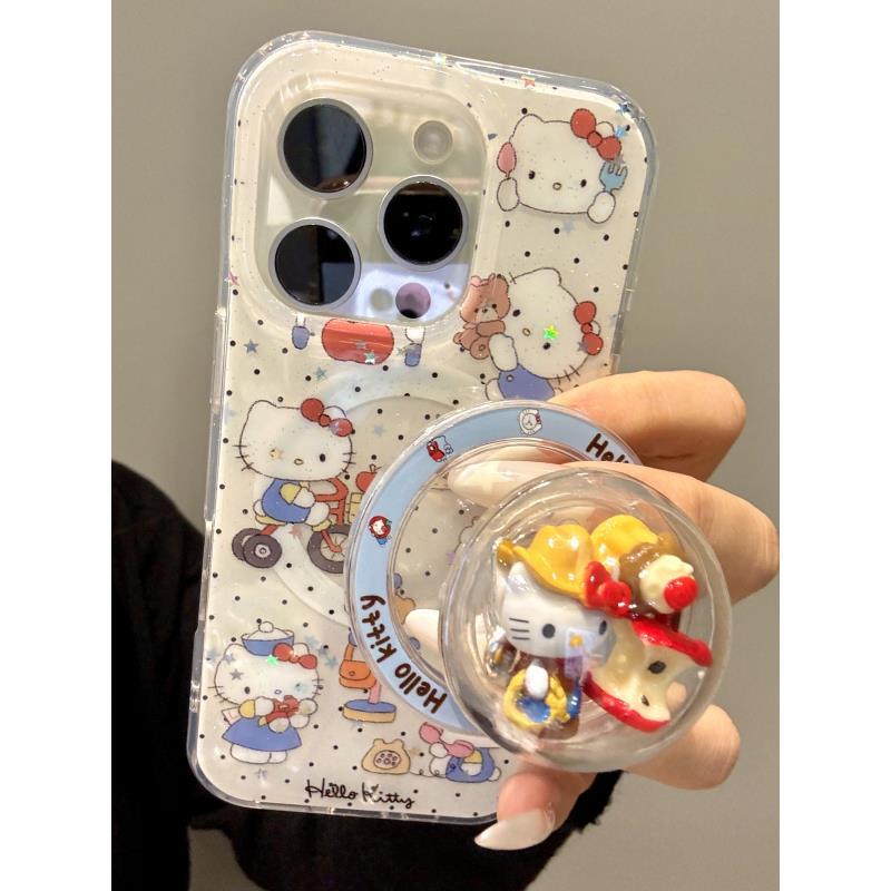 卡通抱熊时钟可爱猫咪脑瓜磁吸适用iphone17promax苹果15手机壳14