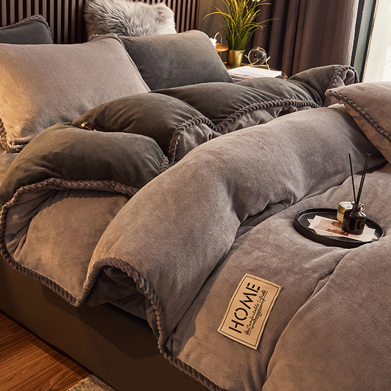 水星适用家纺冬天加绒牛奶绒四件套2024新款珊瑚绒冬季双面法兰绒