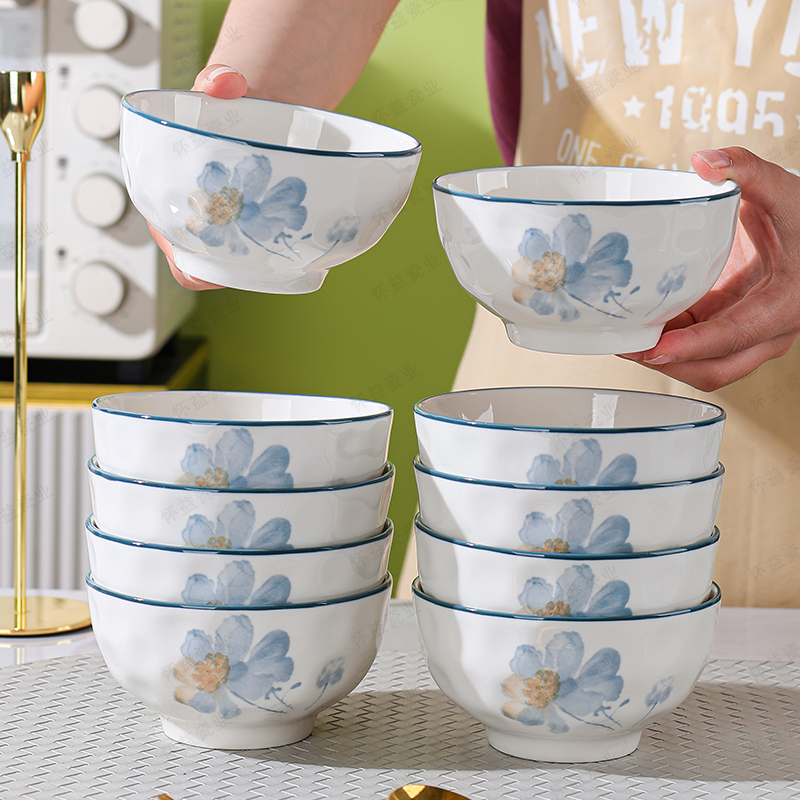 凝香新款碗盘5英寸10只装米饭碗吃饭碗釉下彩家用餐具易清洗轻奢