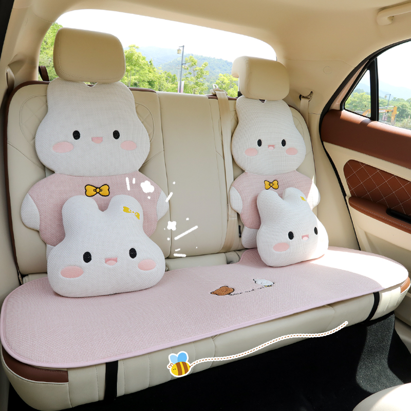 汽车坐垫夏季凉垫2025新款四季通用透气亚麻车内座椅套卡通可爱女