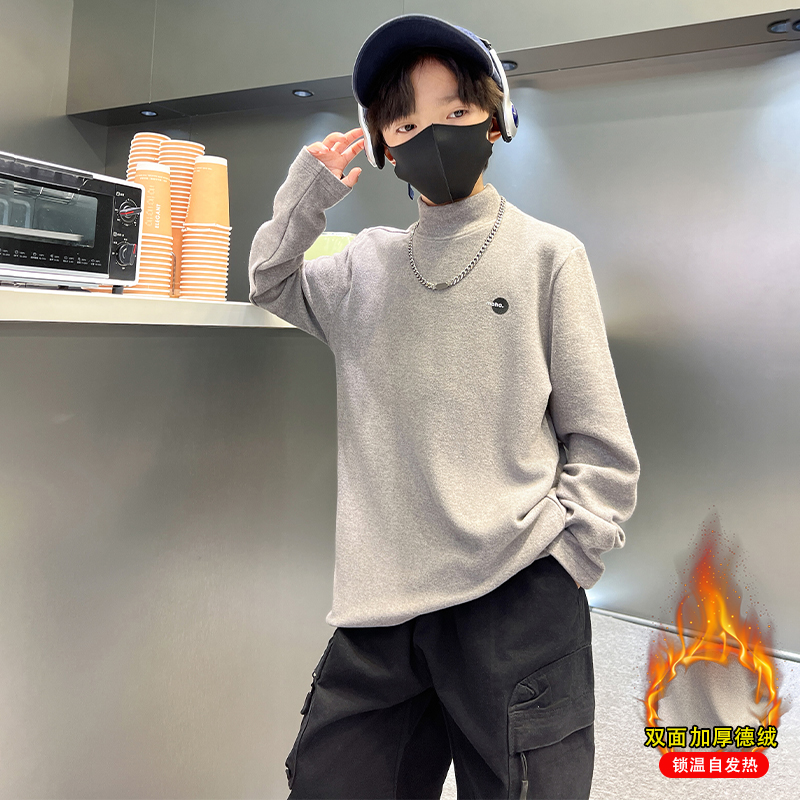 男童德绒打底衫秋冬款2025新款男孩加厚冬季儿童高领内搭保暖内衣