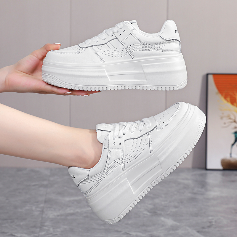 阿比让牛皮百搭ins2025舒适轻便透气软底厚底小众小白鞋女款