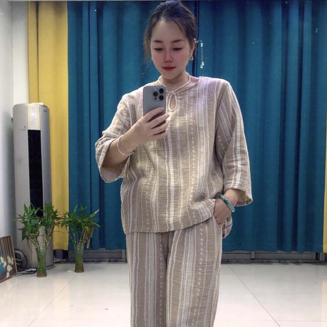 棉麻双层纱极简风格提花款色织面料 吸湿透气排汗 四季款