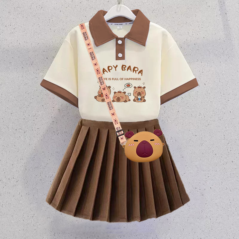 巴拉童年卡皮巴拉女童JK百褶裙套装夏季新款时尚洋气中大童学院风
