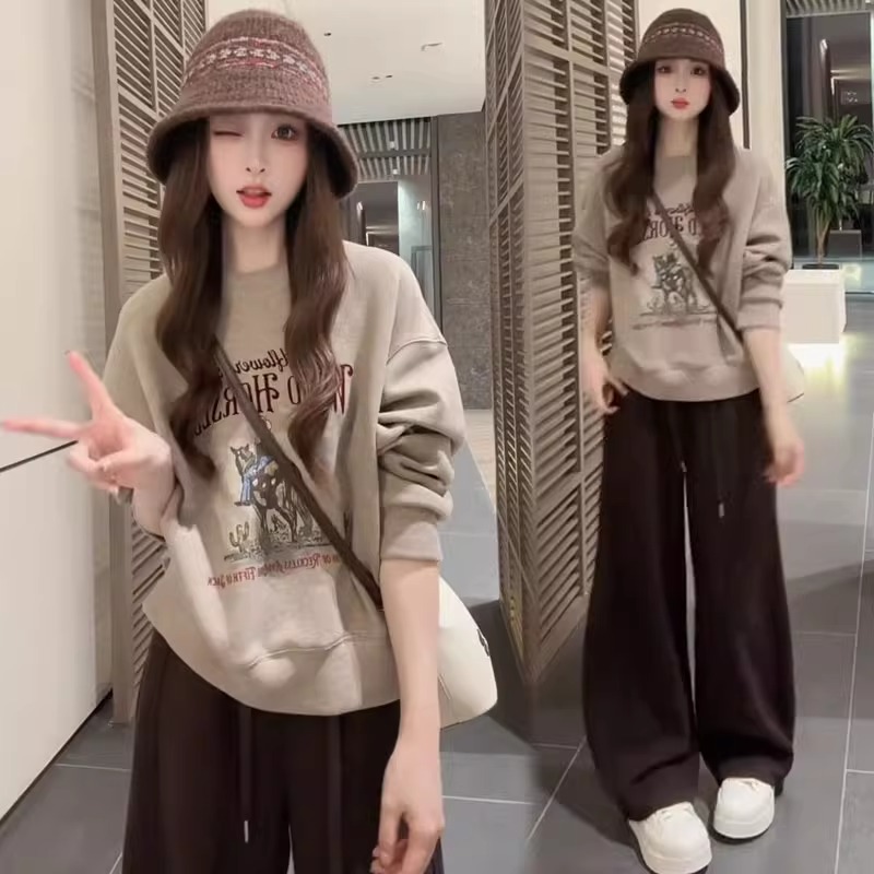 时尚休闲套装女2025秋季新款时髦洋气字母印花卫衣运动裤两件套潮