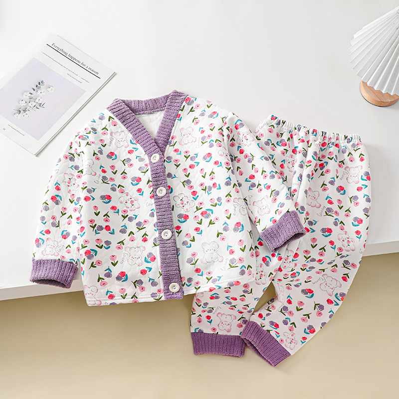 儿童睡衣女童秋冬开衫内搭空气棉小女孩中大童初中生家居服