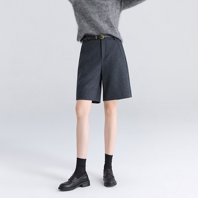 2025新款秋冬毛呢短裤女高腰显瘦宽松直筒中裤百搭五分裤外穿靴裤