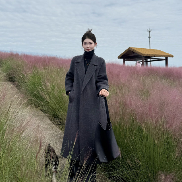 25年秋冬季新款女士加厚秋冬西装领女常规款毛呢外套宽松时尚长款