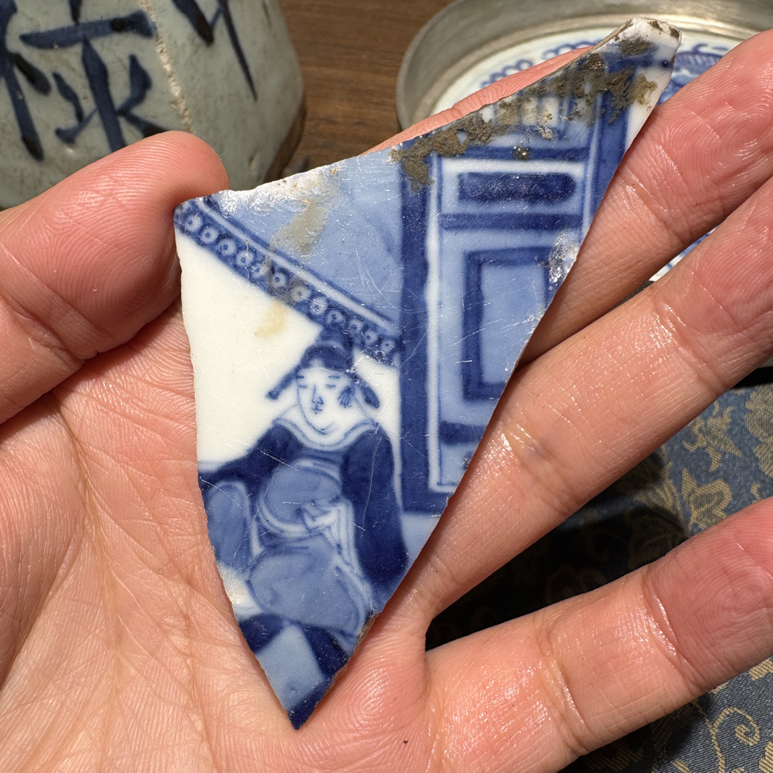 Q康青花高士人物瓷片标本学习收藏顺丰包邮手绘