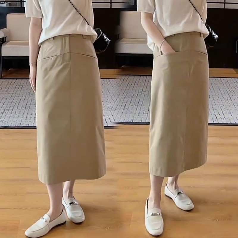 卡其色a字半身裙女2025年夏季·新款高腰中长款立体裁剪设计感裙子