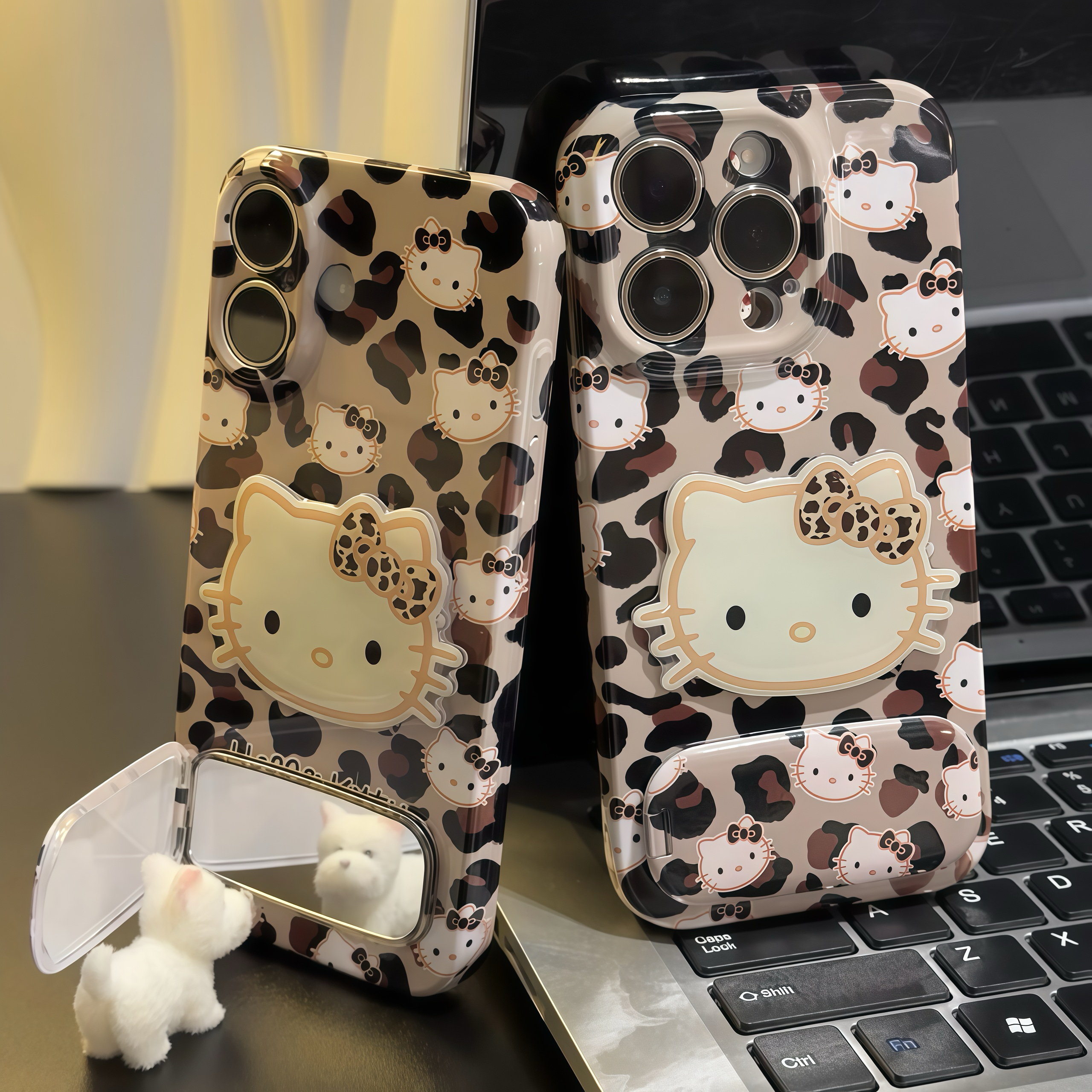 豹纹kitty猫支架适用苹果16手机壳iPhone17小米15vivoppo华为p70