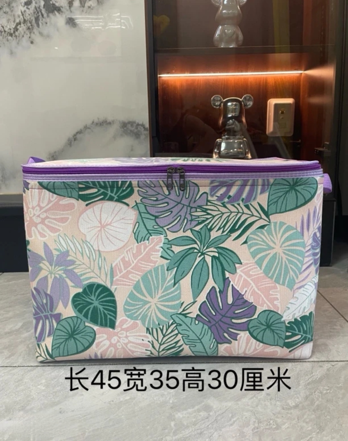 60升大号盖子款龟背叶双拉链带盖子收纳筐防潮搬家放被子