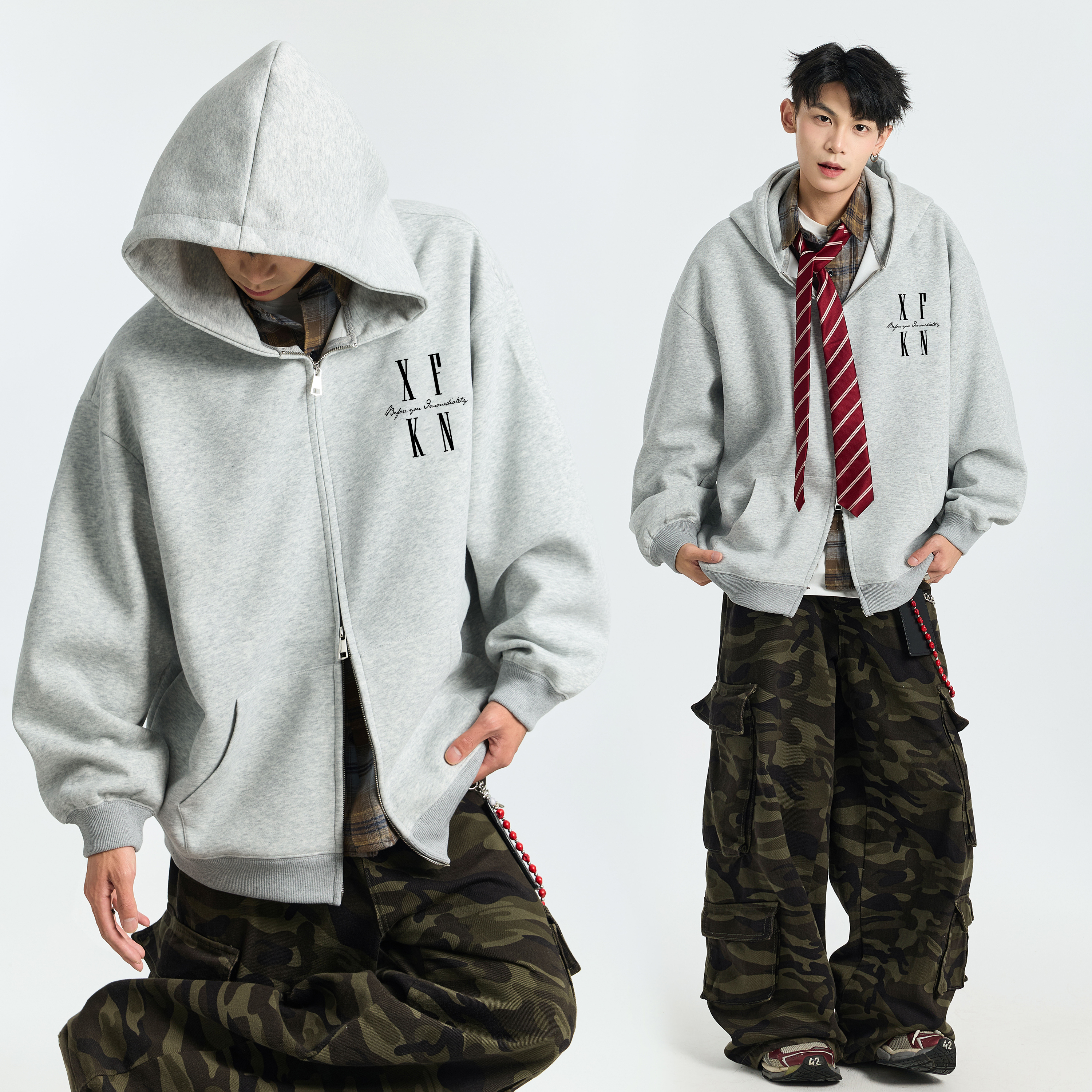 秋冬刺绣开衫卫衣男潮牌高街连帽长袖外套设计感小众秋季外套上衣