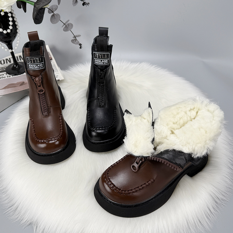 厚底时尚羊毛马丁靴女2025年冬季新款皮毛一体加厚保暖圆头大棉靴