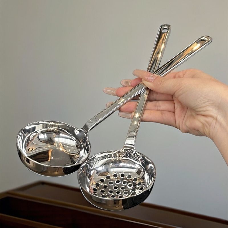 新款不锈钢高颜值家用厨房长柄火锅勺盛汤加深汤勺网红漏勺粥勺ss