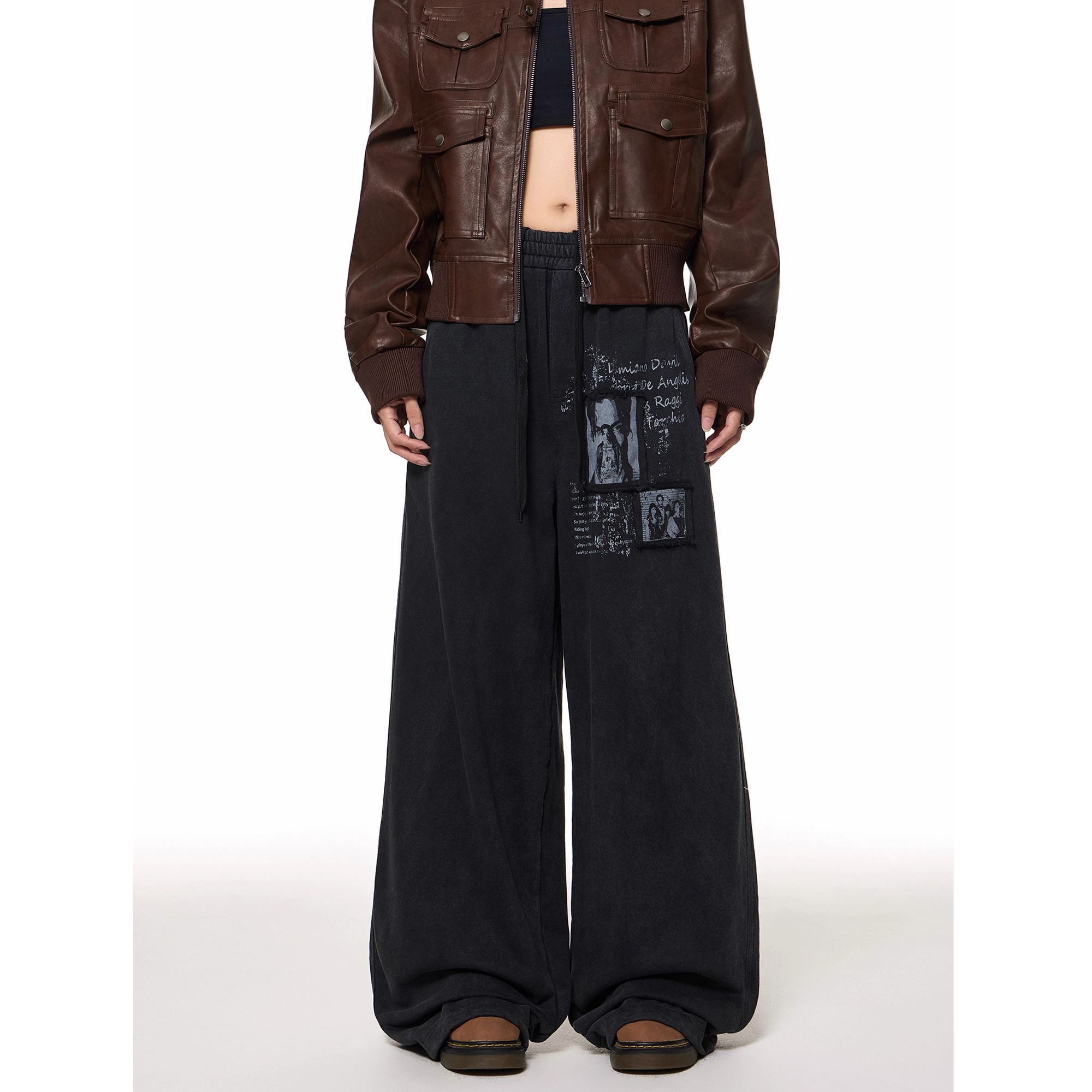 美式复古辣妹水洗纯棉休闲卫裤女2026春秋新款宽松直筒阔腿长裤