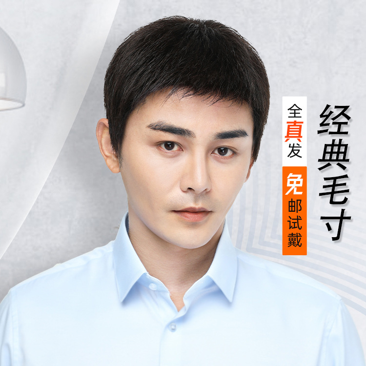 假发男短发男士帅气中老年递针假发套全真发毛寸平头透气全头套式