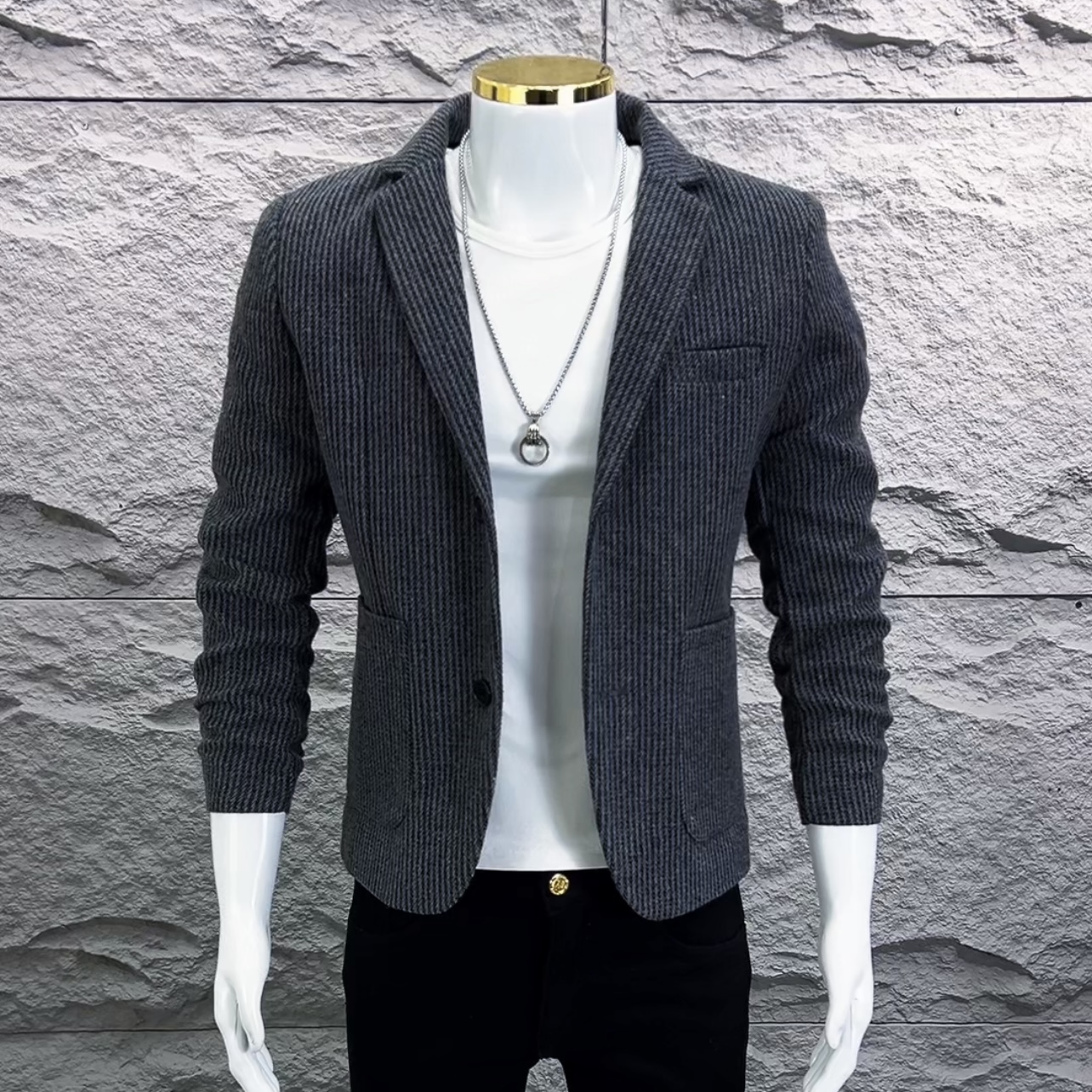 男款立领秋冬季西服上装小西装修身韩版外套男士个性加绒版