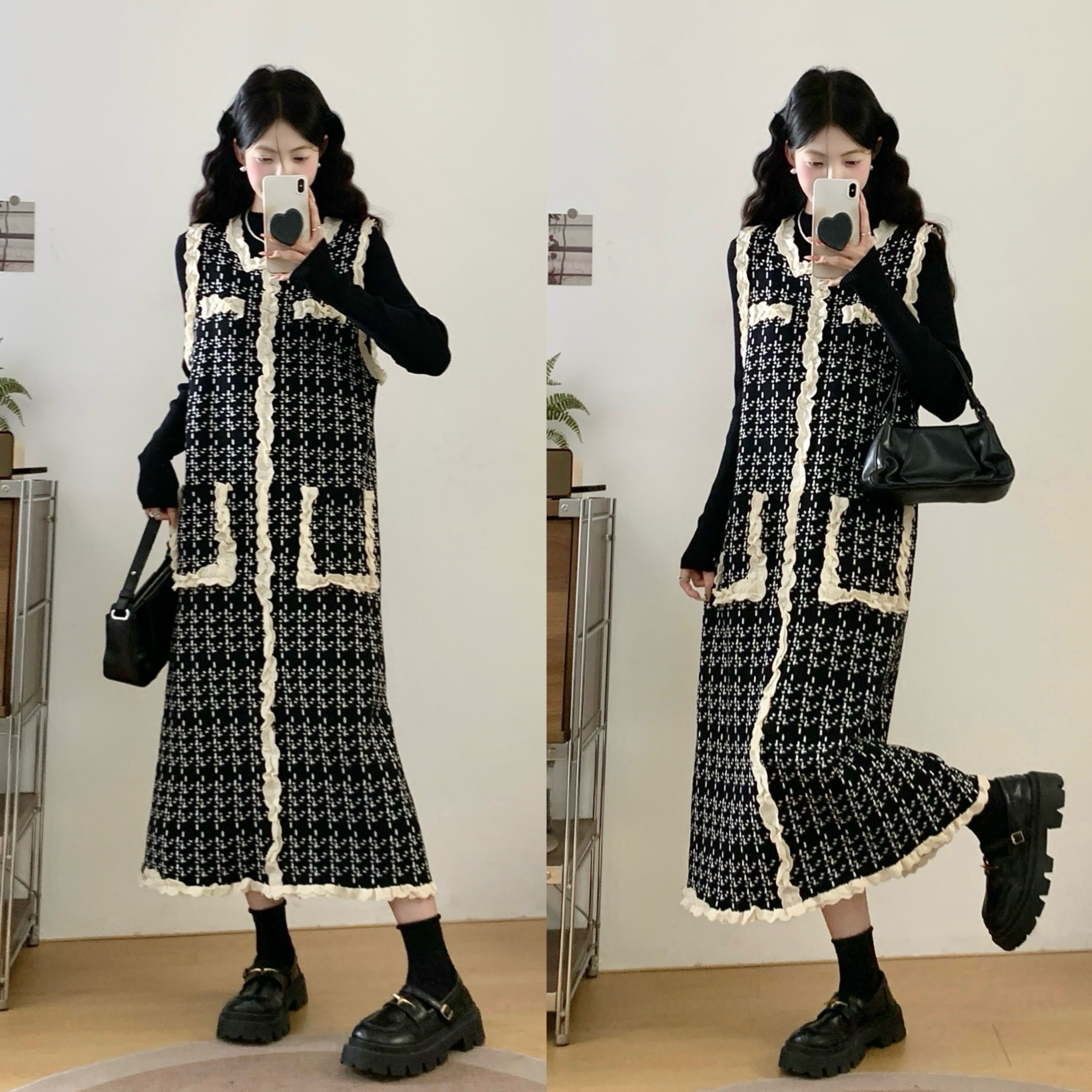 MO88ZSPF2025秋冬新款慵懒风复古设计感宽松背心裙针织打底两件套