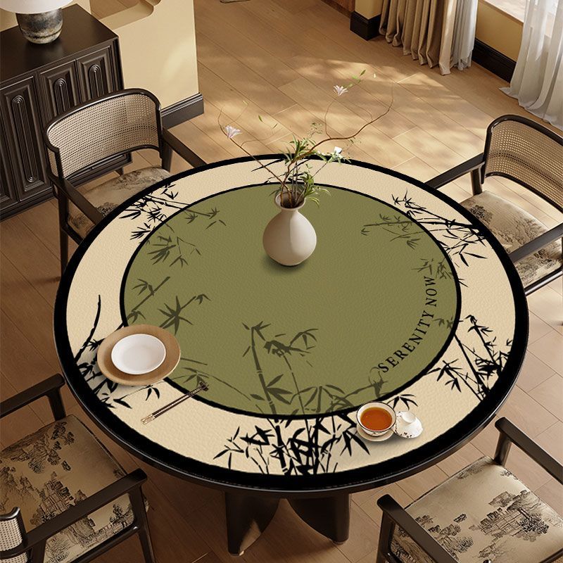 新中式圆桌桌垫桌布防水防油免洗防烫保护垫子茶几台布圆形餐桌垫