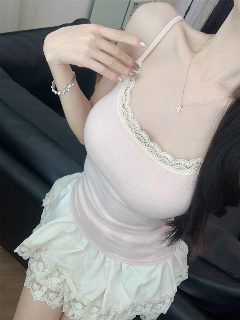 夏季蕾丝吊带背心纯欲感满分! 带胸垫吊带内搭拼接外穿打底美背