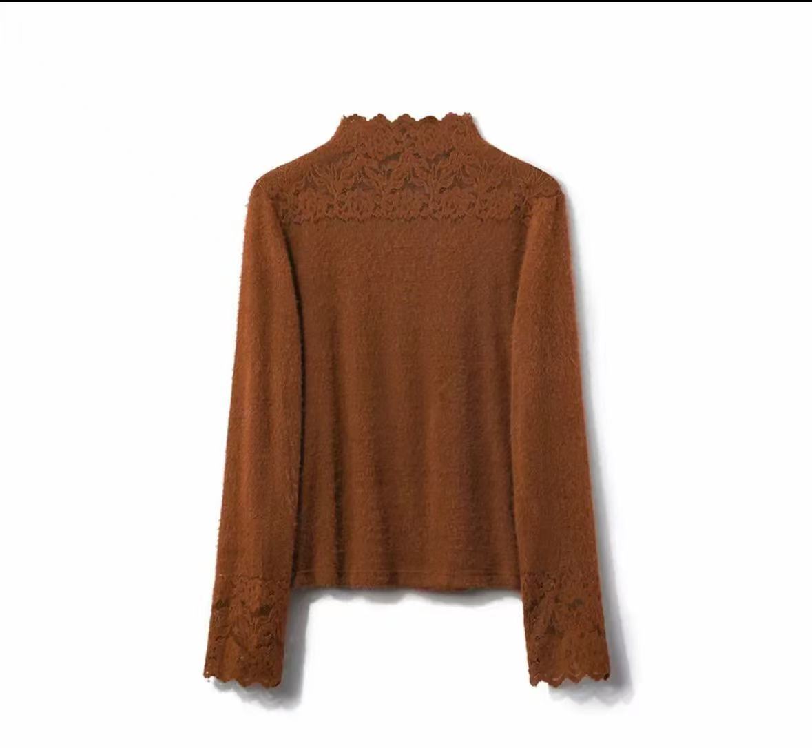 软糯蕾丝打底衫女显瘦内搭新款洋气外穿半高领小衫