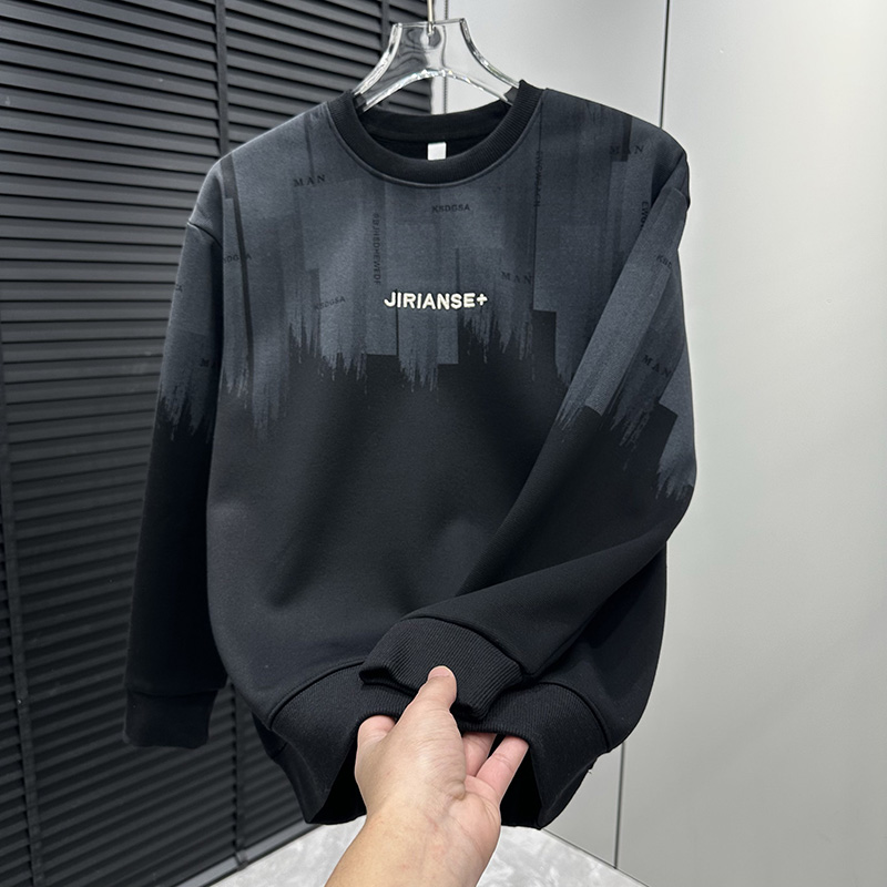 冬季加厚休闲渐变卫衣加绒T恤打底衫潮流时尚帅气百搭高品质上衣