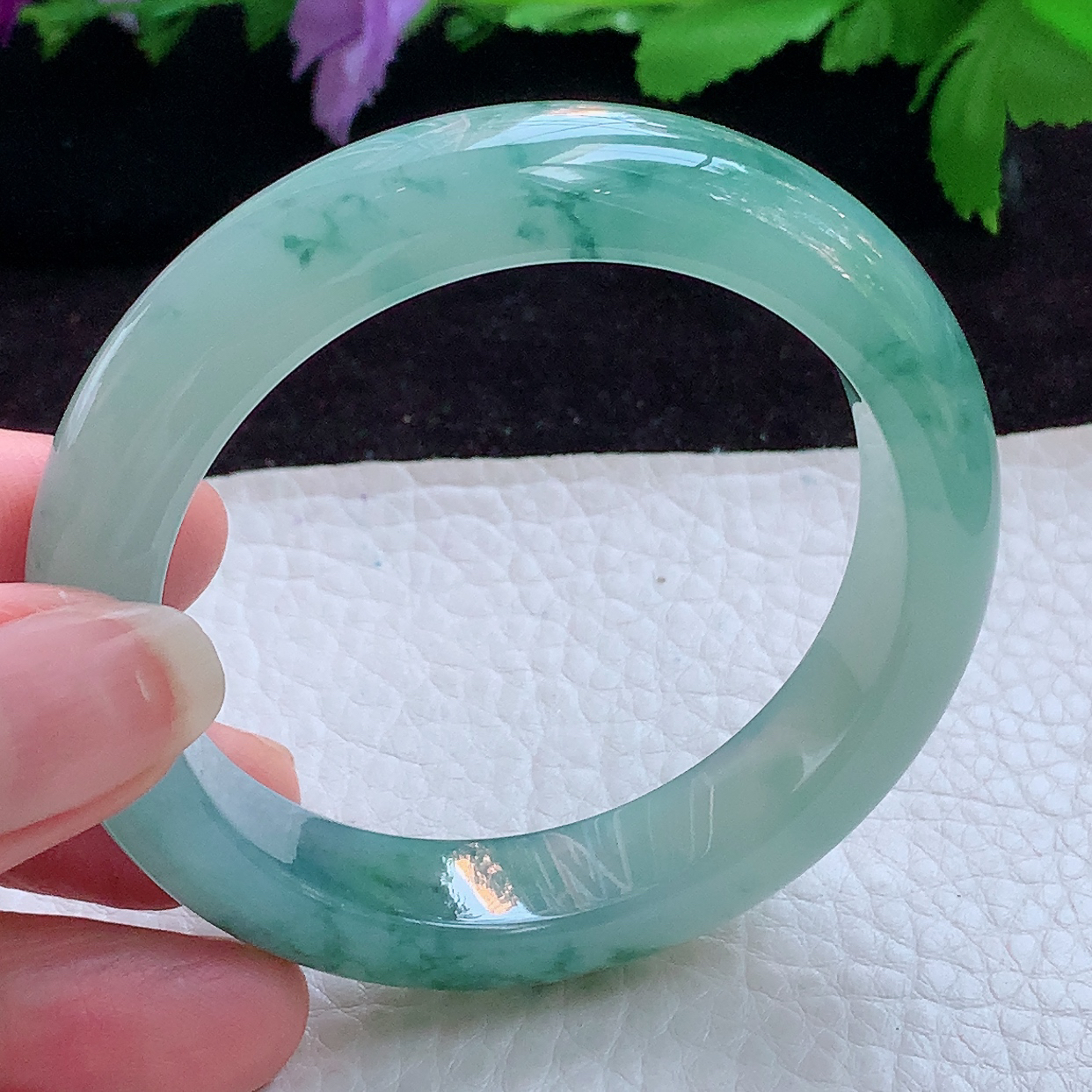 xo小圈口51*12*8.3平安镯 缅甸翡翠手镯冰飘花厚装宽边玉手镯