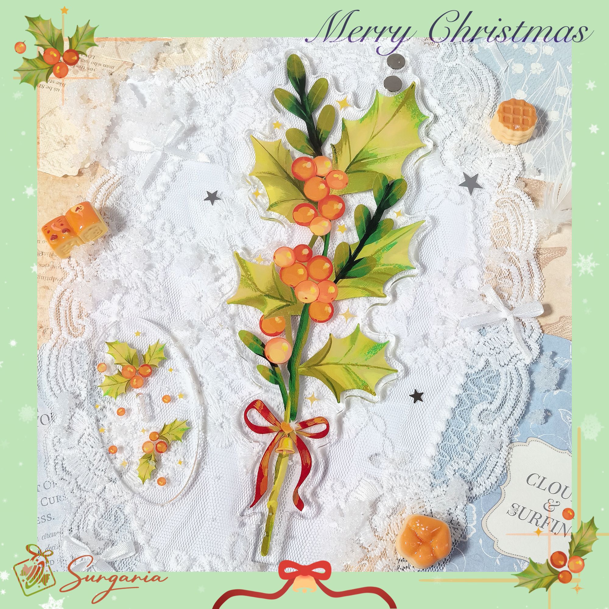 【糖匣】圣诞系列谷美冬青亚克力吧唧打卡棒含底座立牌原创设计