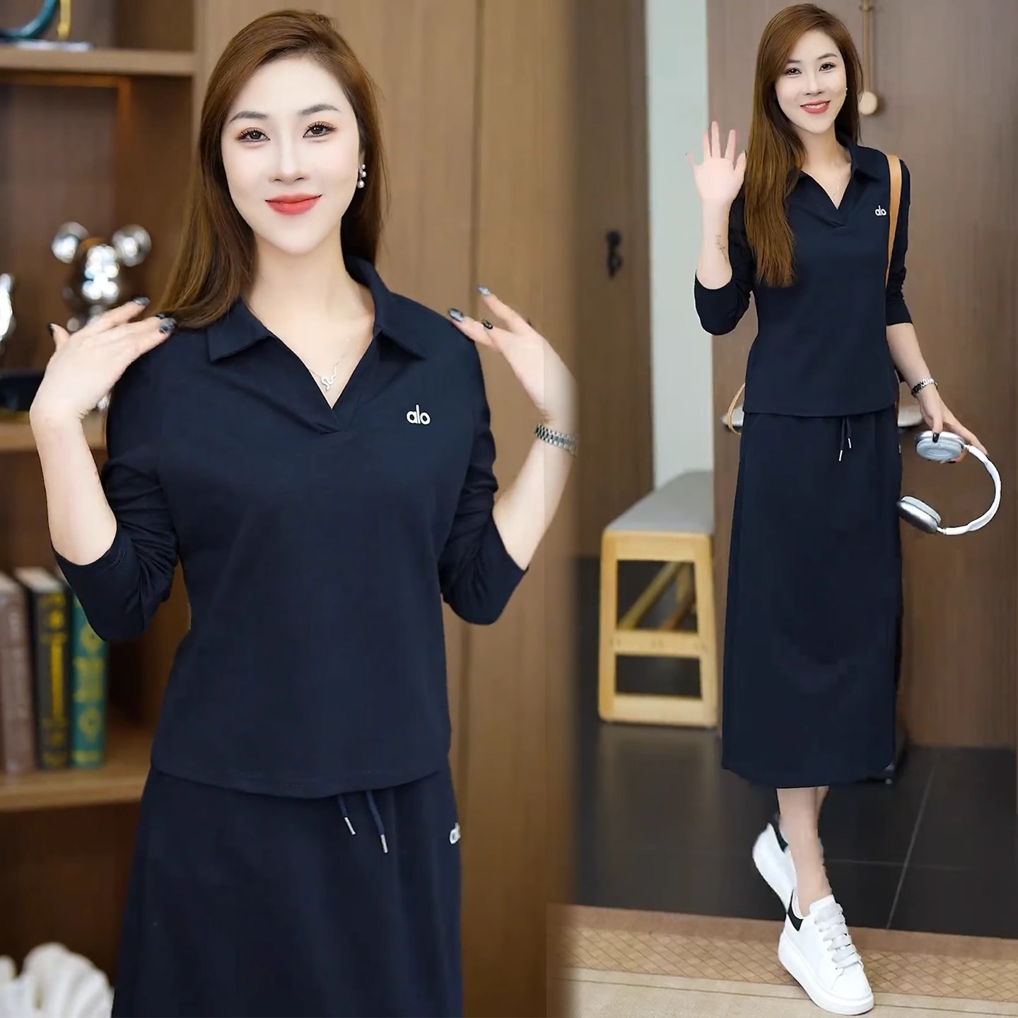 时尚套装女2025秋季新款洋气减龄显瘦长袖开叉半身裙休闲运动套装