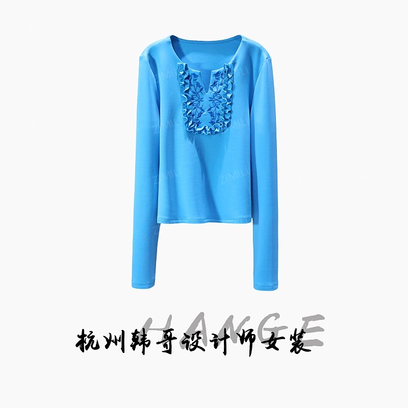 【韩哥欧货女装】冬季热感系列《花丛》湖蓝高弹显瘦打底上衣26160-C2