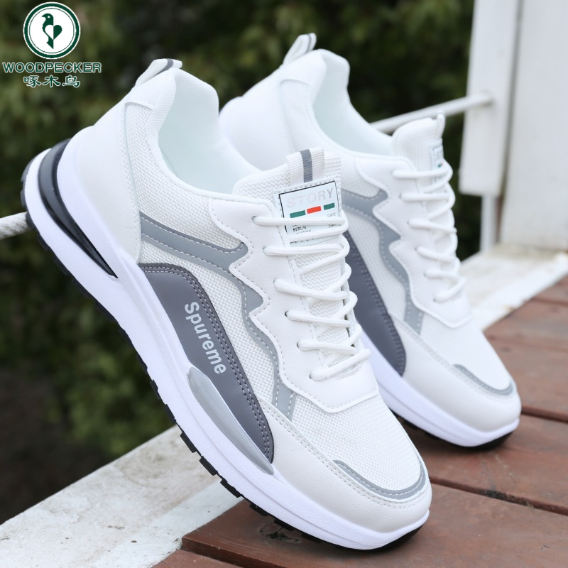 啄木鸟正品2025夏季新款百搭透气网面运动休闲鞋增高减震跑步男鞋