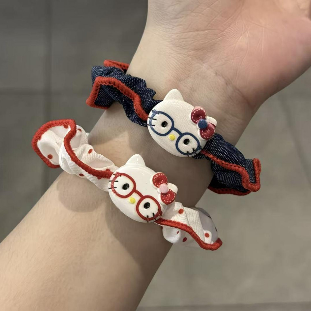 超甜眼镜猫咪发圈!卡通猫咪发绳牛仔发圈小肠圈少女扎发皮筋头饰