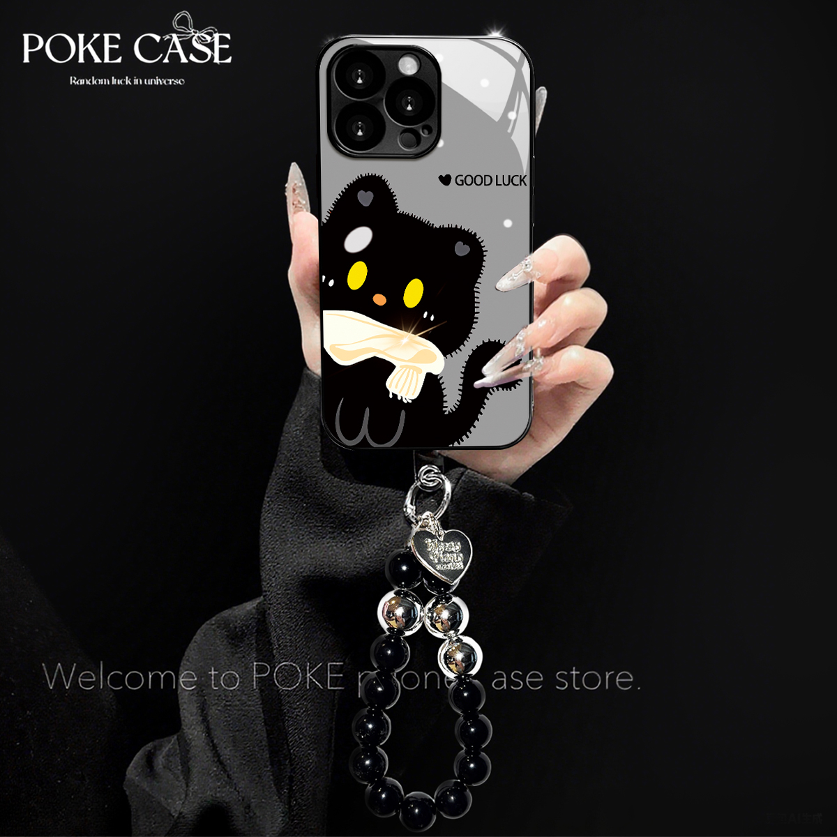 高级电镀玻璃可爱小猫适用苹果oppo华为vivo小米创意手链手机壳