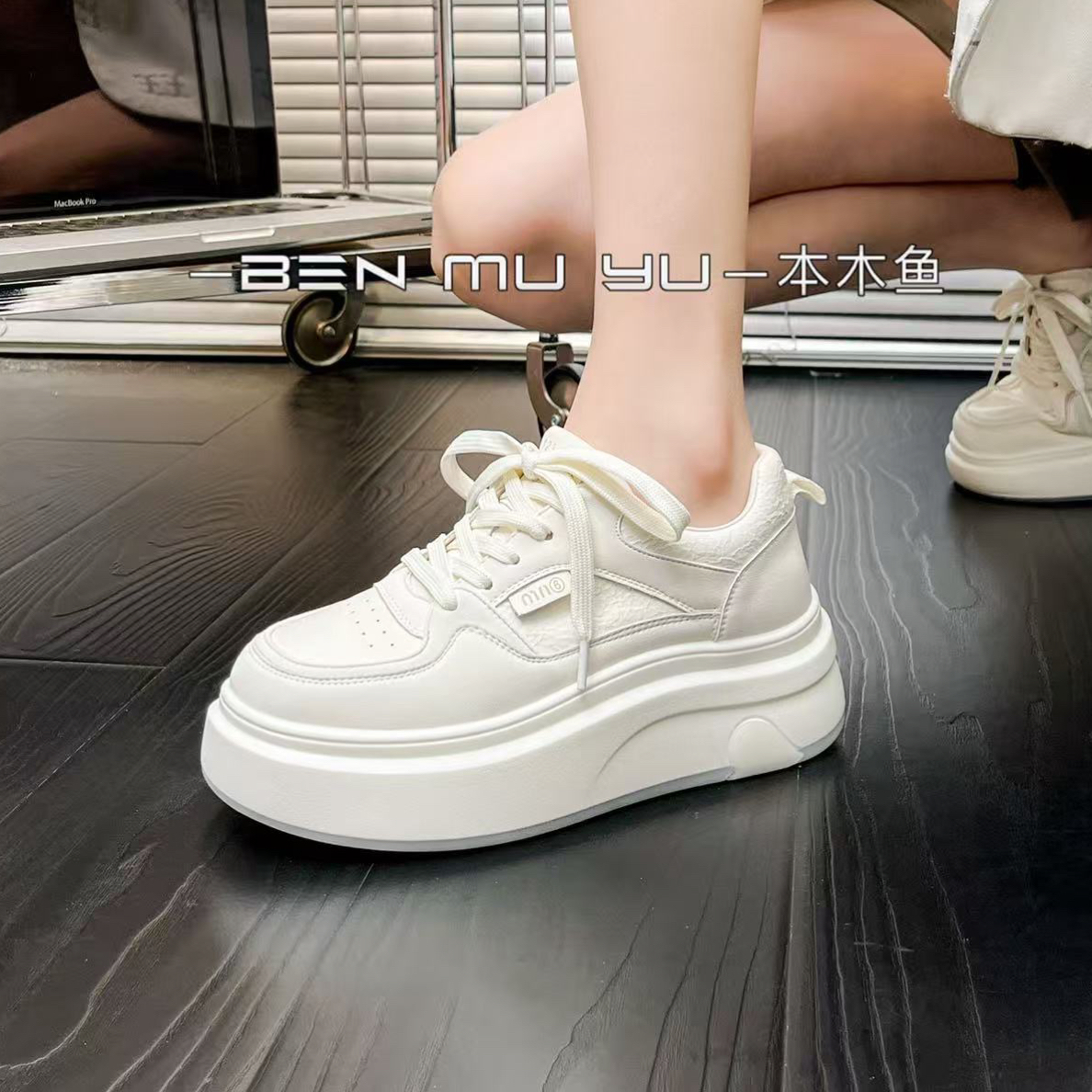 【韩衣舍】6795板鞋春季修面皮厚款厚底休闲板鞋百搭秋季小白鞋系带