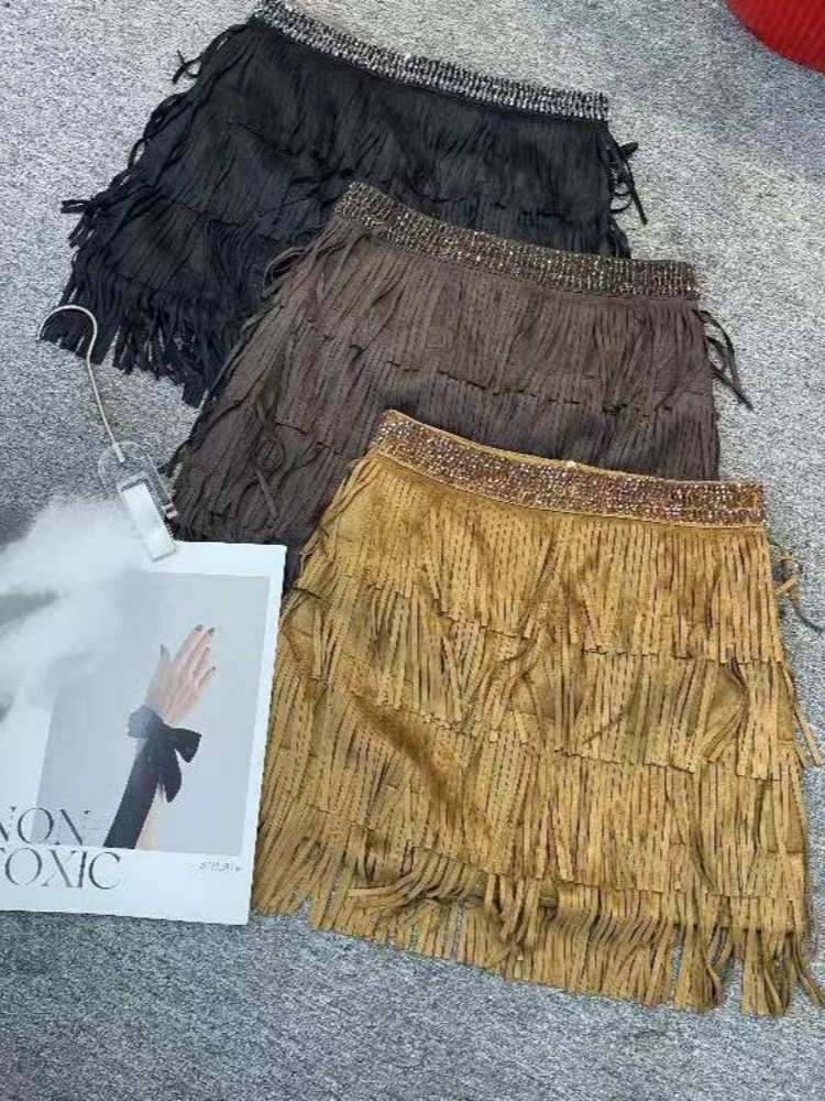 欧货女装-2025年秋季复古重工半身裙满流苏洋气别致短裙