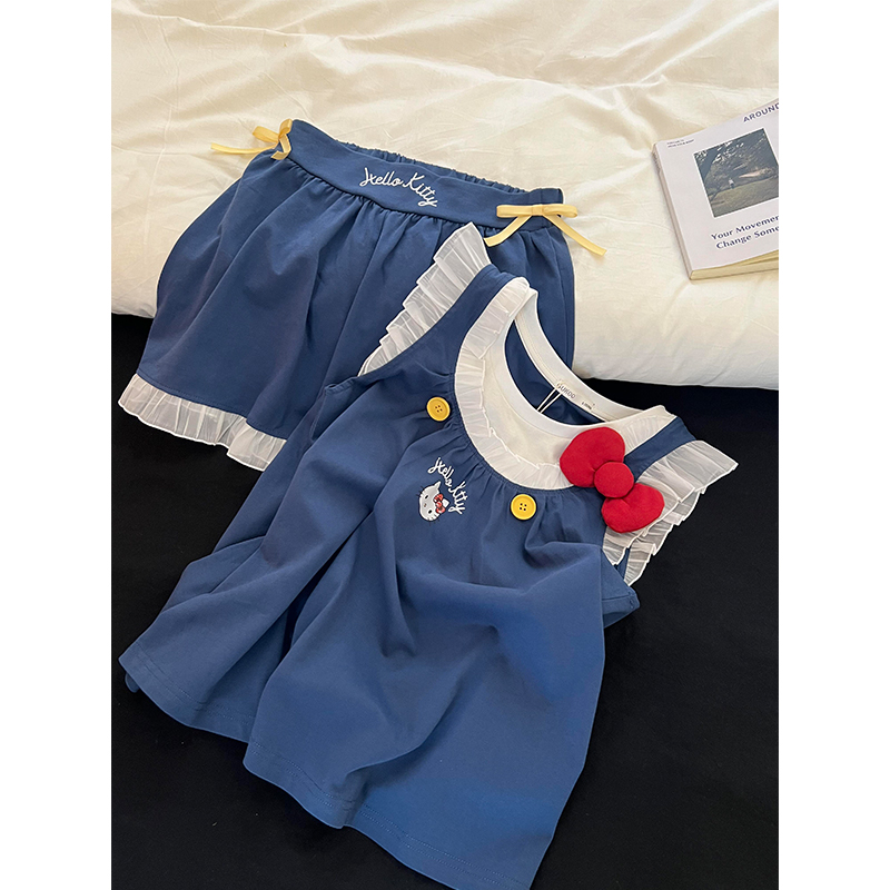 【蕾丝边Kitty】韩系可爱甜美睡衣女夏季新款无袖短裤家居服两件套