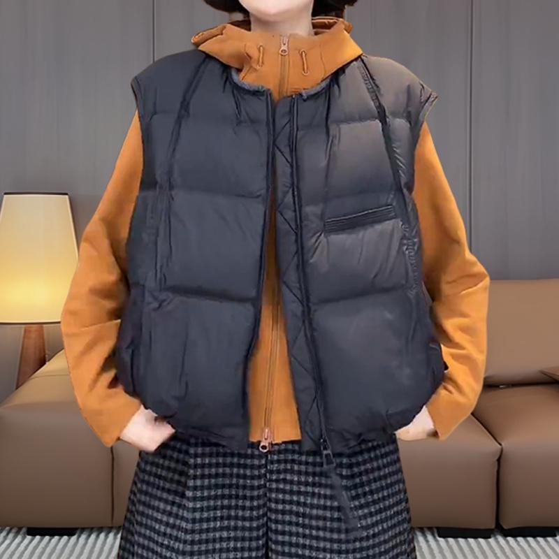 宽松拼接短款无袖坎肩马夹2025秋冬新款圆领韩版简约百搭马甲棉服