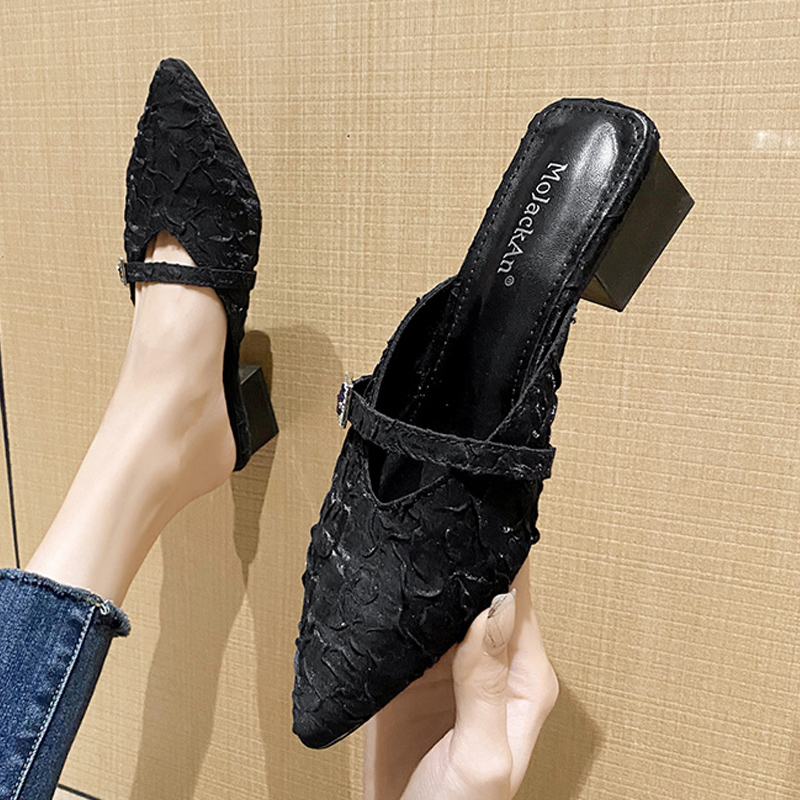 包头半拖鞋女外穿春夏季新款配网红裙子时尚尖头增高跟穆勒凉拖鞋