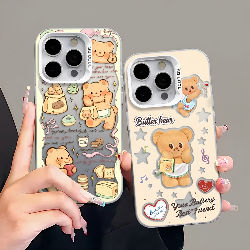 黄油面包小熊手机壳可爱卡通彩银全包苹果iPhone16pro15小米15