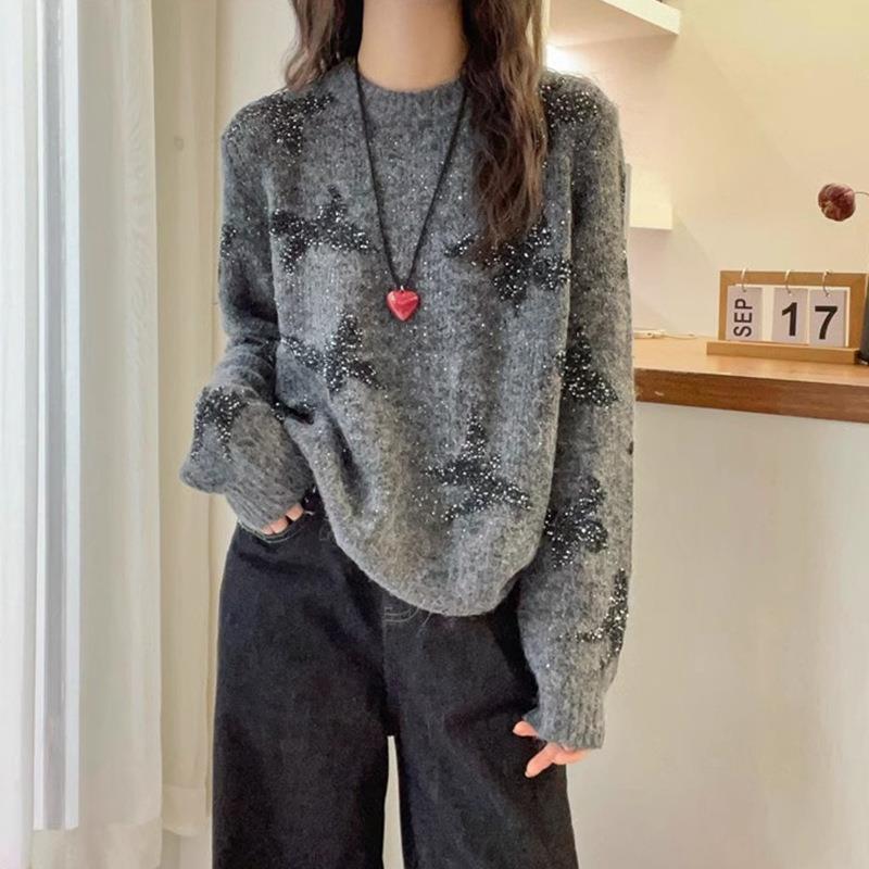 复古减龄重工亮片毛衣女秋冬高端气质显瘦百搭羊毛针织衫上衣