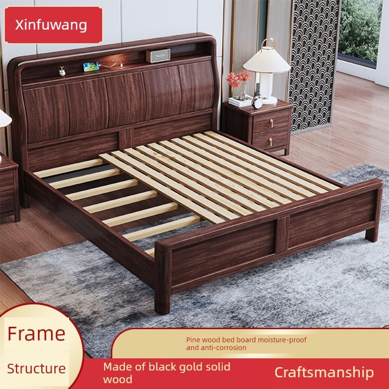 全新中国风乌木实木床全实木1.8双人主卧室现代简约1.5家用榫卯储