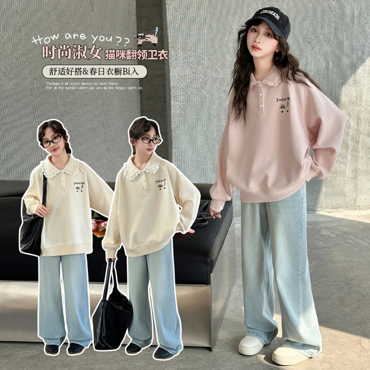 套装舒适时尚休闲洋气韩版中大童女童春秋纯色透气A类棉2件套装长
