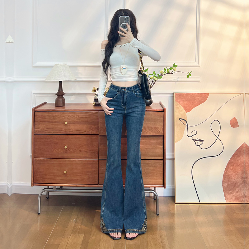 脚边绣花喇叭牛仔裤女2025秋季新款辣妹丰胯修身辣妹A版裤子