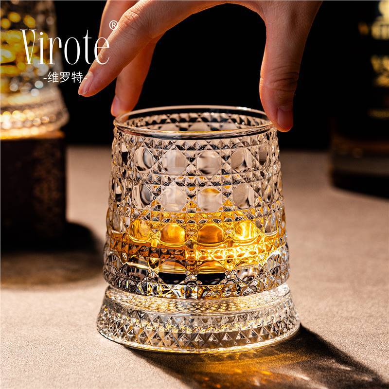 轻奢高档威士忌酒杯旋转杯洋酒杯水晶玻璃家用旋转啤酒杯子⑧