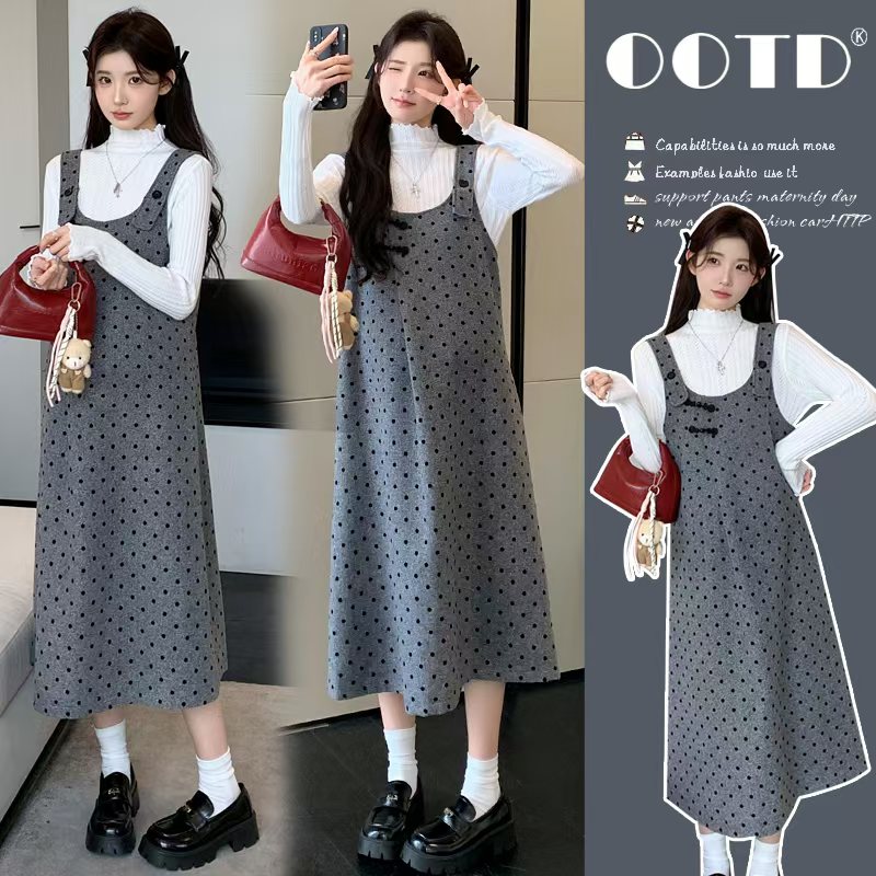 孕妇秋装连衣裙2025新款秋季长袖上衣背心裙孕妈高级穿搭两件套装