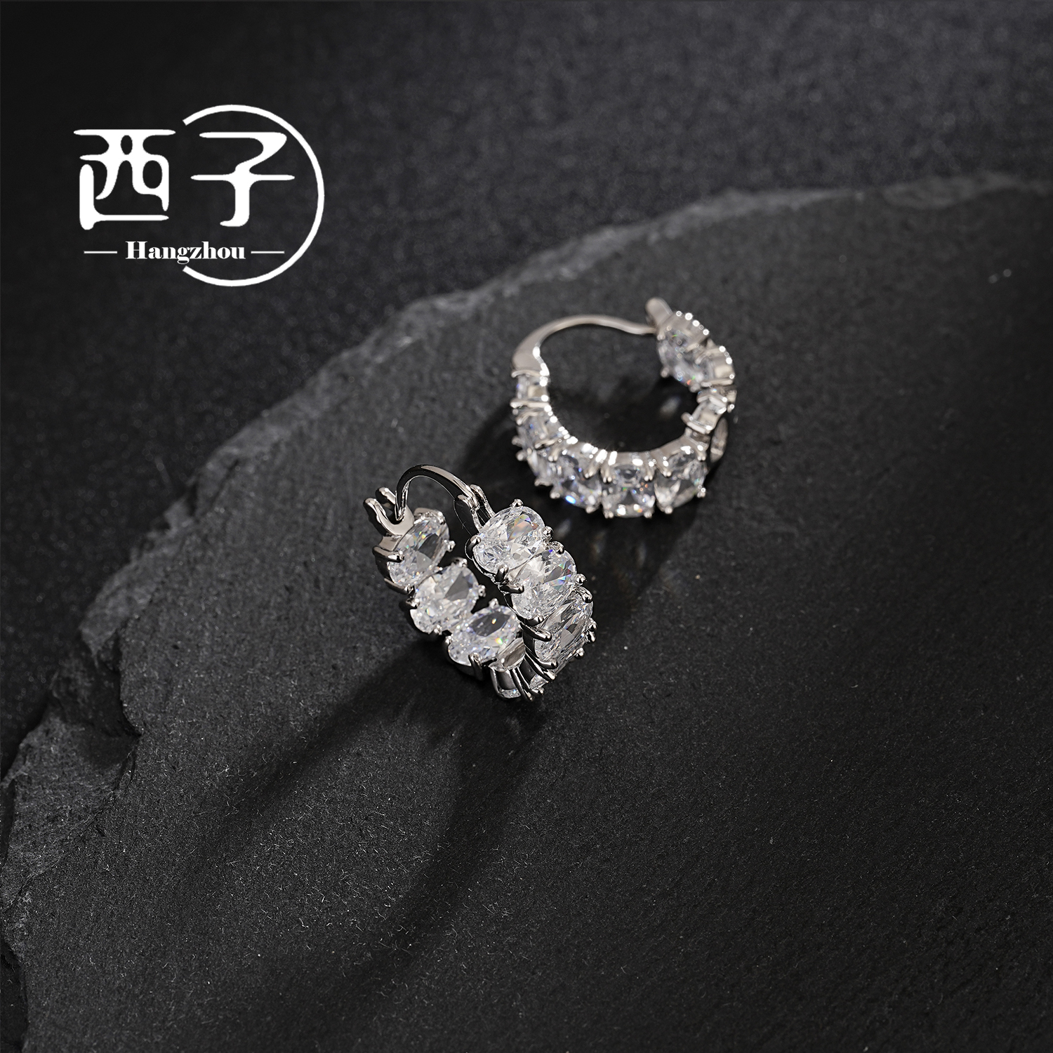 西子饰品高定镀18K金【星耀满锆耳环】2025新品925银针防敏耳饰耳环