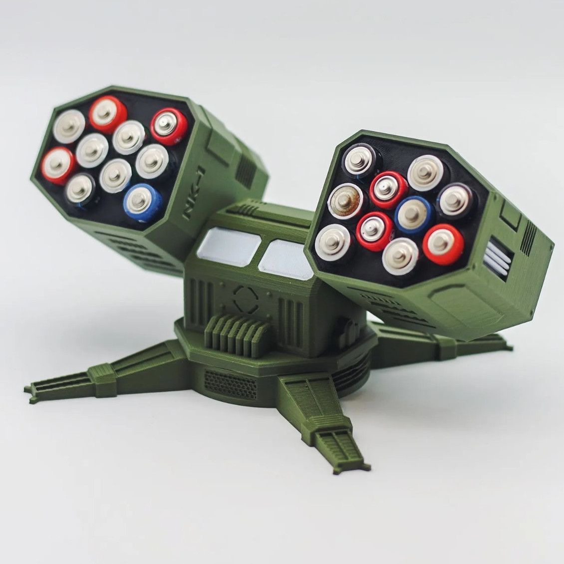 5号7号AA电池收纳盒防空导弹发射架造型可360旋转桌面摆件3D